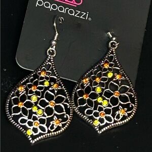 Paparazzi Black and Silver Earrings with Orange and Yellow Accents
